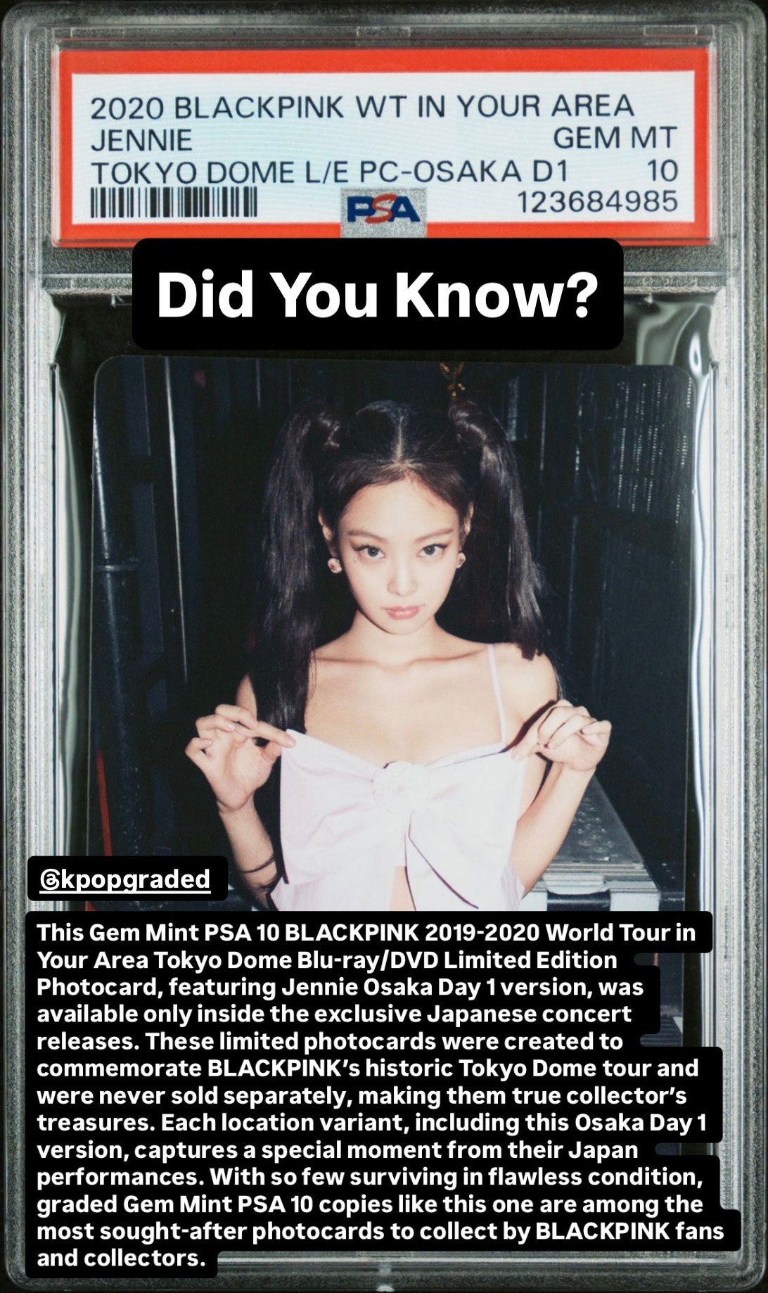 2020 BLACKPINK 2019-2020 WORLD TOUR IN YOUR AREA TOKYO DOME BLU-RAY/DVD LIMITED EDITION PHOTOCARDS JENNIE TOKYO DOME L/E PC-OSAKA D1
