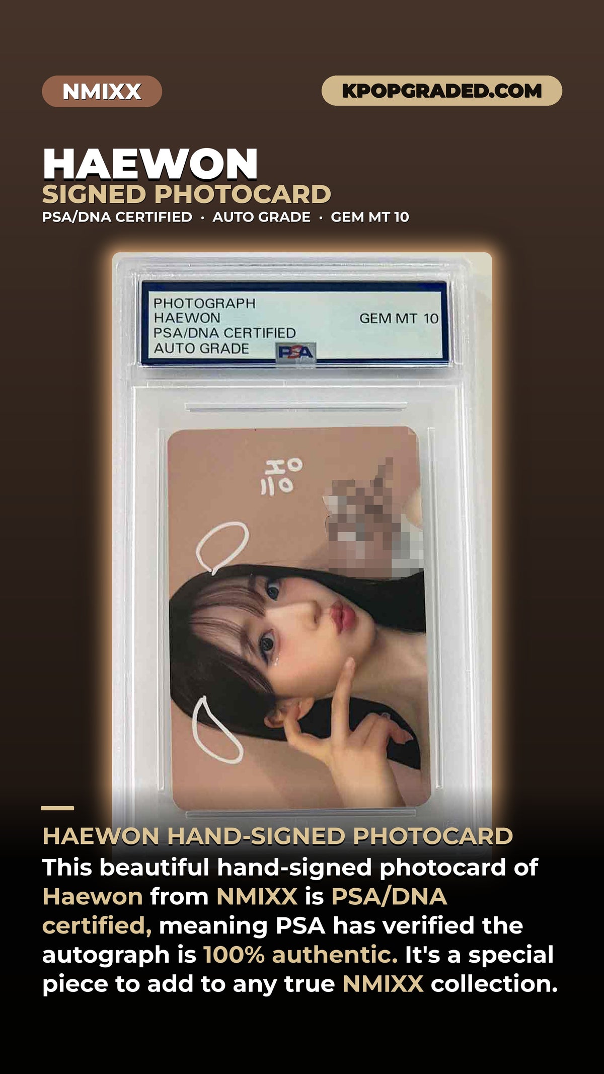 HAEWON NMIXX HAND-SIGNED PHOTOCARD PSA/DNA CERTIFIED AND AUTHENTICATED AUTOGRAPH