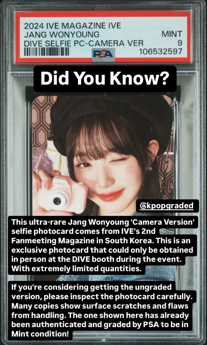JANG WONYOUNG 2024 IVE 2ND FANMEETING MAGAZINE DIVE FANCLUB BOOTH SPECIAL SELFIE PHOTOCARD CAMERA VERSION MINT PSA 9
