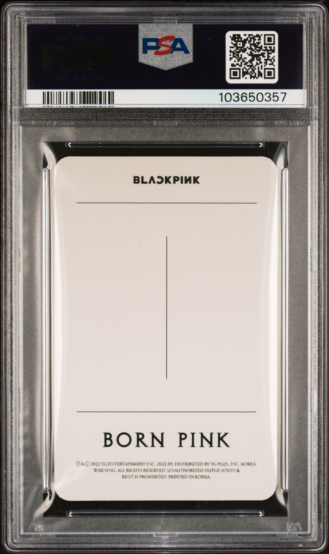 JENNIE 2022 BLACKPINK 2ND MINI ALBUM BORN PINK SELFIE PHOTOCARDS GRAY VERSION B PHOTOCARD GEM MINT PSA 10