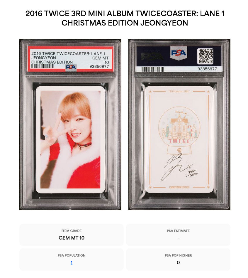 JEONGYEON CHRISTMAS EDITION PHOTOCARD2016 TWICE TWICECOASTER: LANE 1 PSA GEM MINT 10
