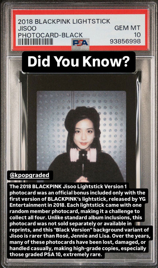 2018 BLACKPINK LIGHTSTICK BLACK VERSION JISOO PHOTOCARD GEM MINT PSA 10