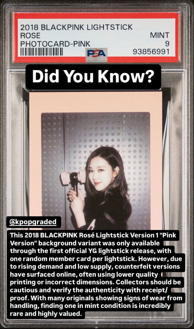 2018 BLACKPINK LIGHTSTICK PINK VERSION ROSE PHOTOCARD MINT PSA 9