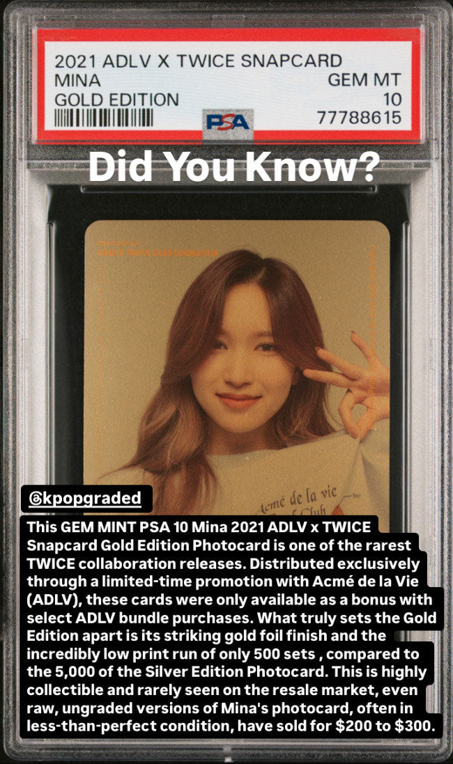 MINA 2021 TWICE ADLV X SNAPCARD GOLD EDITION PHOTOCARD GEM MINT PSA 10