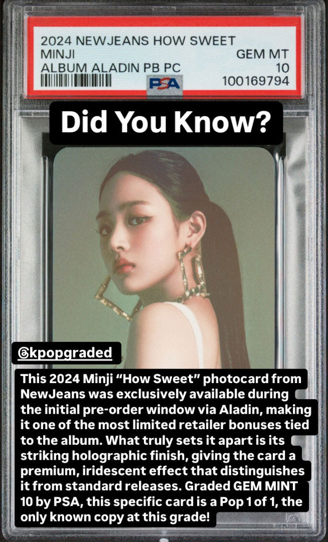 MINJI 2024 NEWJEANS HOW SWEET ALADIN PURCHASE BONUS PHOTOCARD GEM MINT PSA 10