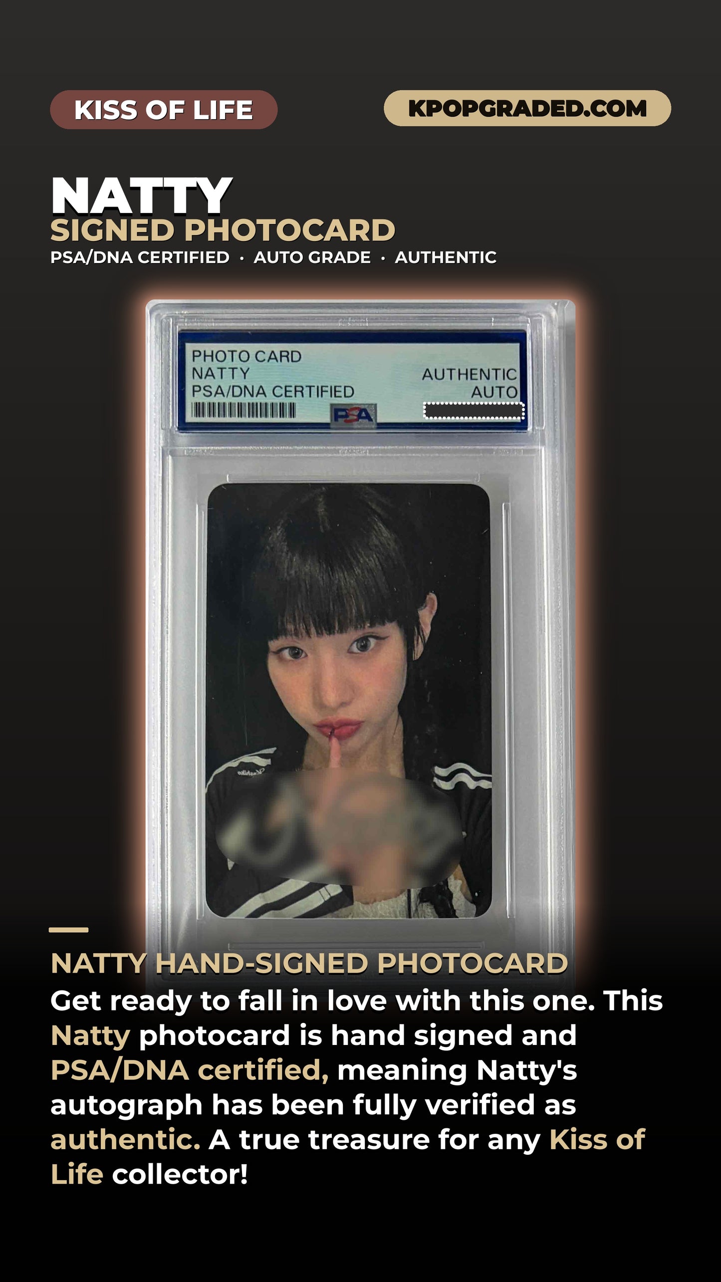 NATTY KISS OF LIFE HAND-SIGNED PHOTOCARD PSA/DNA CERTIFIED