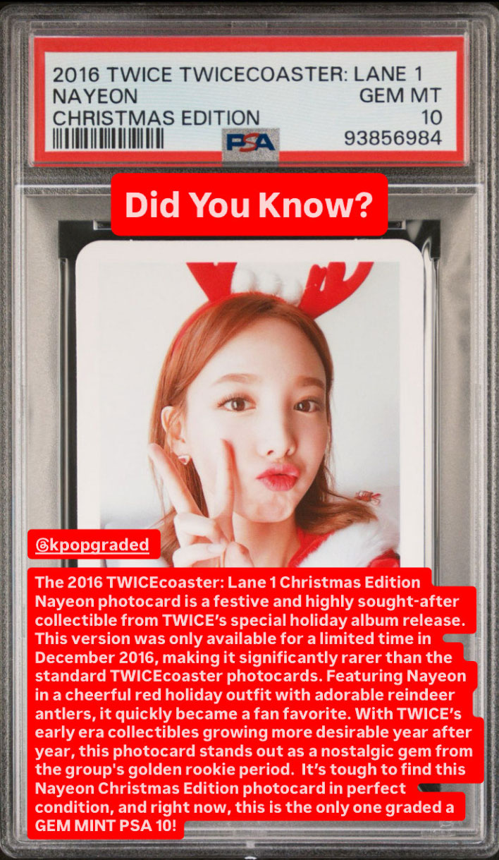 NAYEON 2016 TWICE TWICECOASTER: LANE 1 CHRISTMAS EDITION PHOTOCARD GEM MINT PSA 10