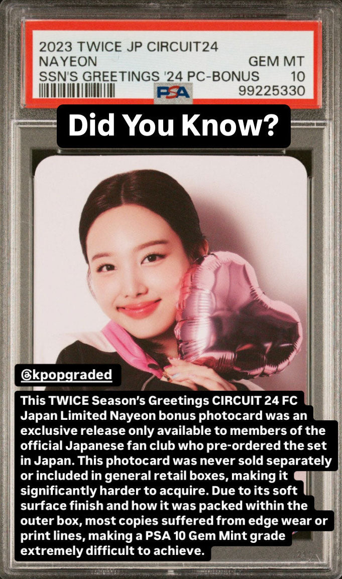 NAYEON TWICE JP CIRCUIT 24 SEASON'S GREETINGS 2024 BONUS PHOTOCARD GEM MINT PSA 10