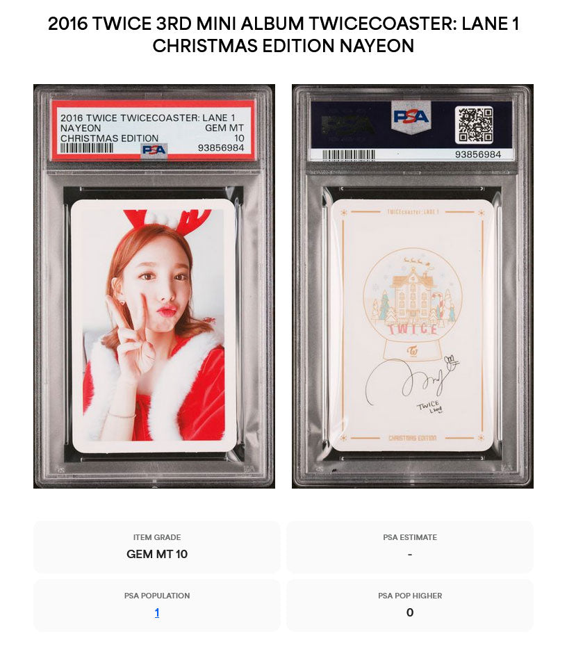 NAYEON 2016 TWICE TWICECOASTER: LANE 1 CHRISTMAS EDITION PHOTOCARD GEM MINT PSA 10
