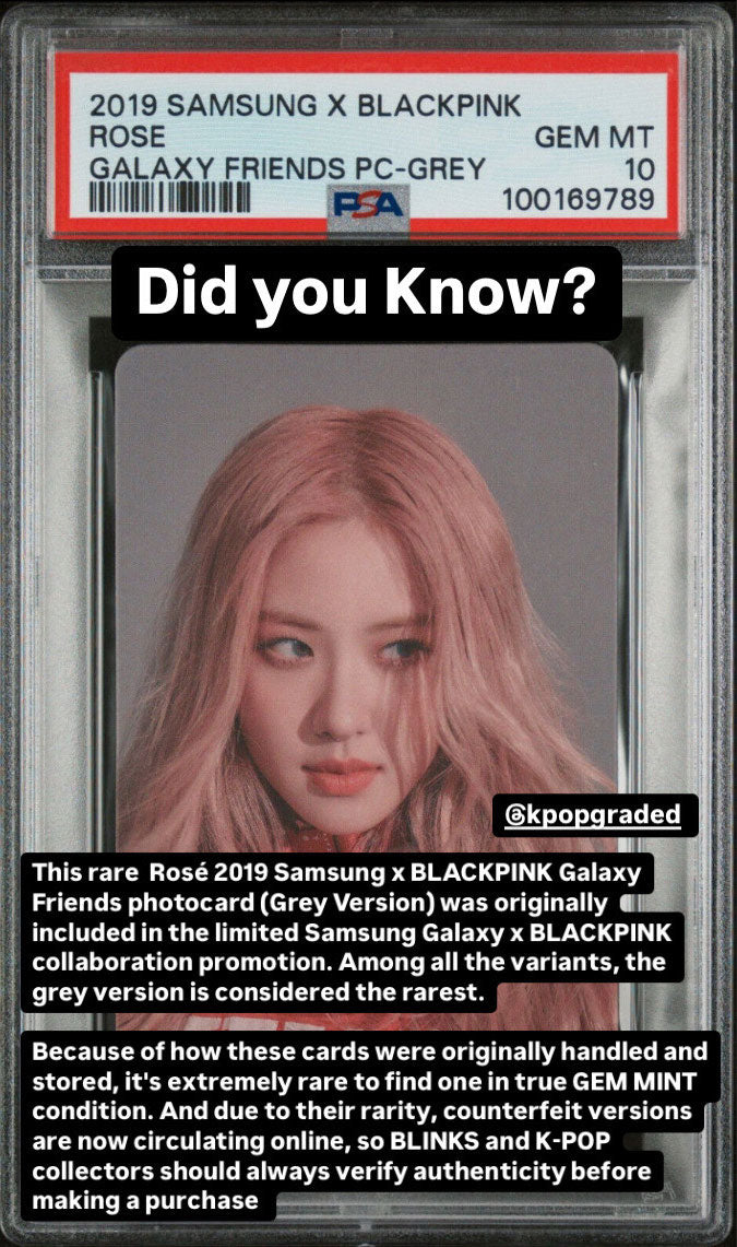 ROSE 2019 SAMSUNG X BLACKPINK GLAXY FRIENDS GREY VERSION PHOTOCARD GEM MINT PSA 10