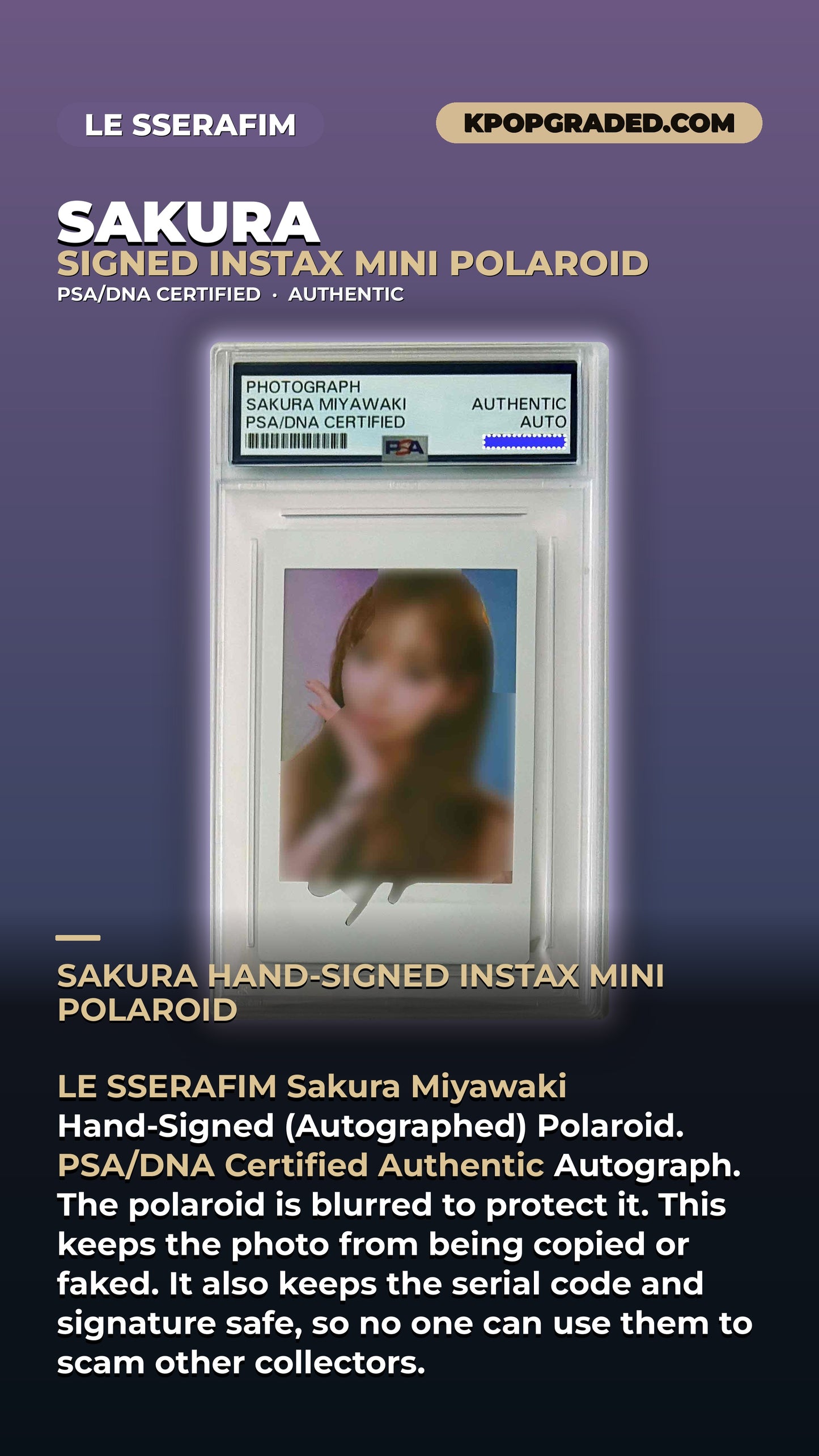 SAKURA MIYAWAKI LE SSERAFIM SIGNED MINI INSTAX POLAROID PSA/DNA CERTIFIED AUTHENTIC