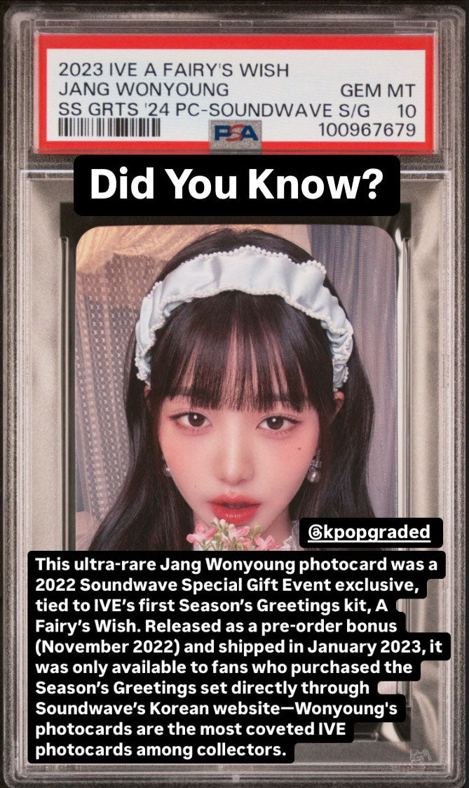 WONYOUNG 2023 SEASON'S GREETINGS A FAIRY'S WISH SOUNDWAVE SPECIAL GIFT EVENT PHOTOCARD GEM MINT PSA 10