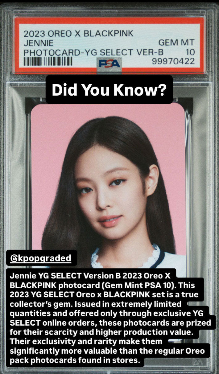 JENNIE 2023 OREO X BLACKPINK YG SELECT EXCLUSIVE PHOTOCARD VERSION B GEM MINT PSA 10