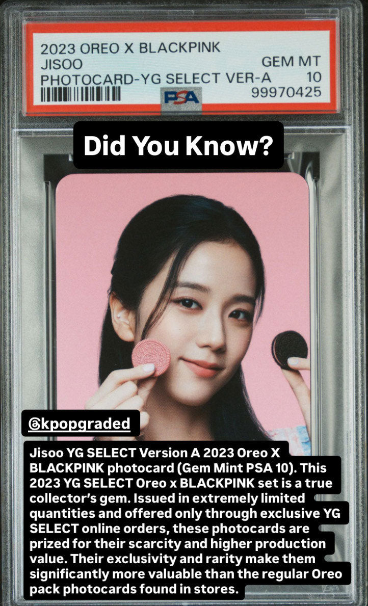 JISOO 2023 OREO X BLACKPINK YG SELECT EXCLUSIVE PHOTOCARD VERSION A GEM MINT PSA 10