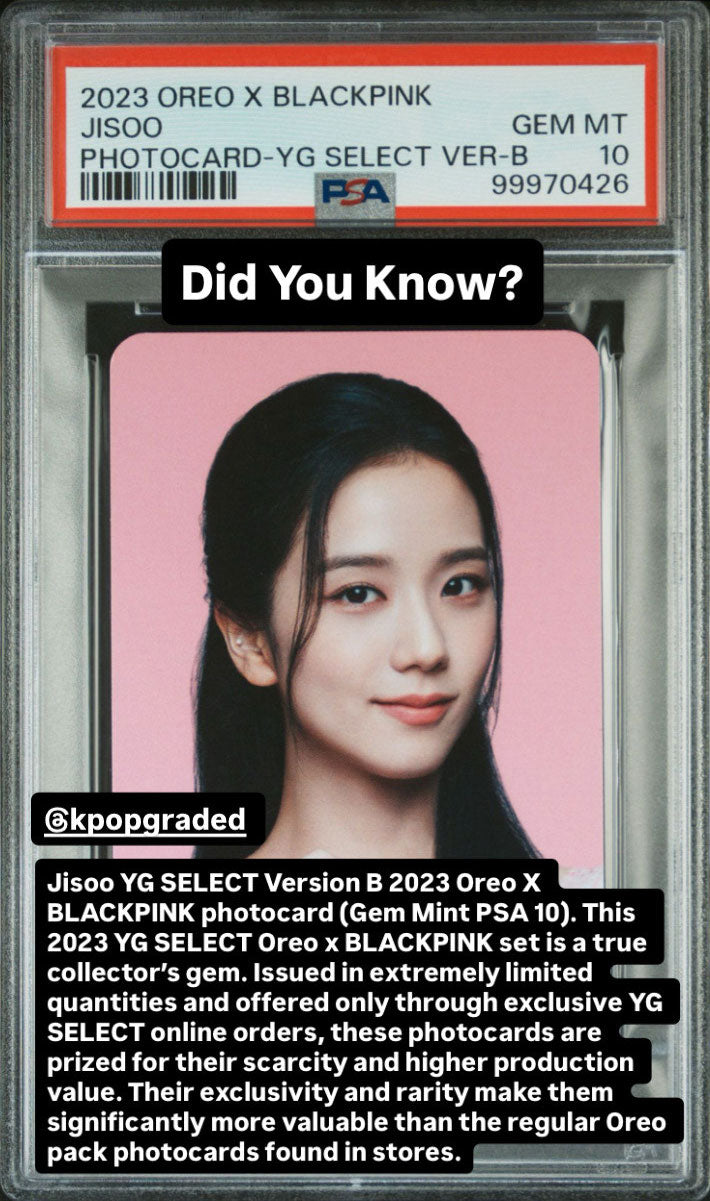 JISOO 2023 OREO X BLACKPINK YG SELECT EXCLUSIVE PHOTOCARD VERSION B GEM MINT PSA 10