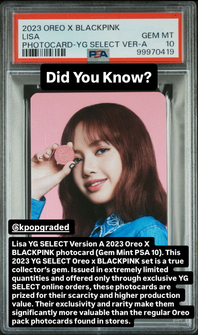 LISA 2023 OREO X BLACKPINK YG SELECT EXCLUSIVE PHOTOCARD VERSION A GEM MINT PSA 10