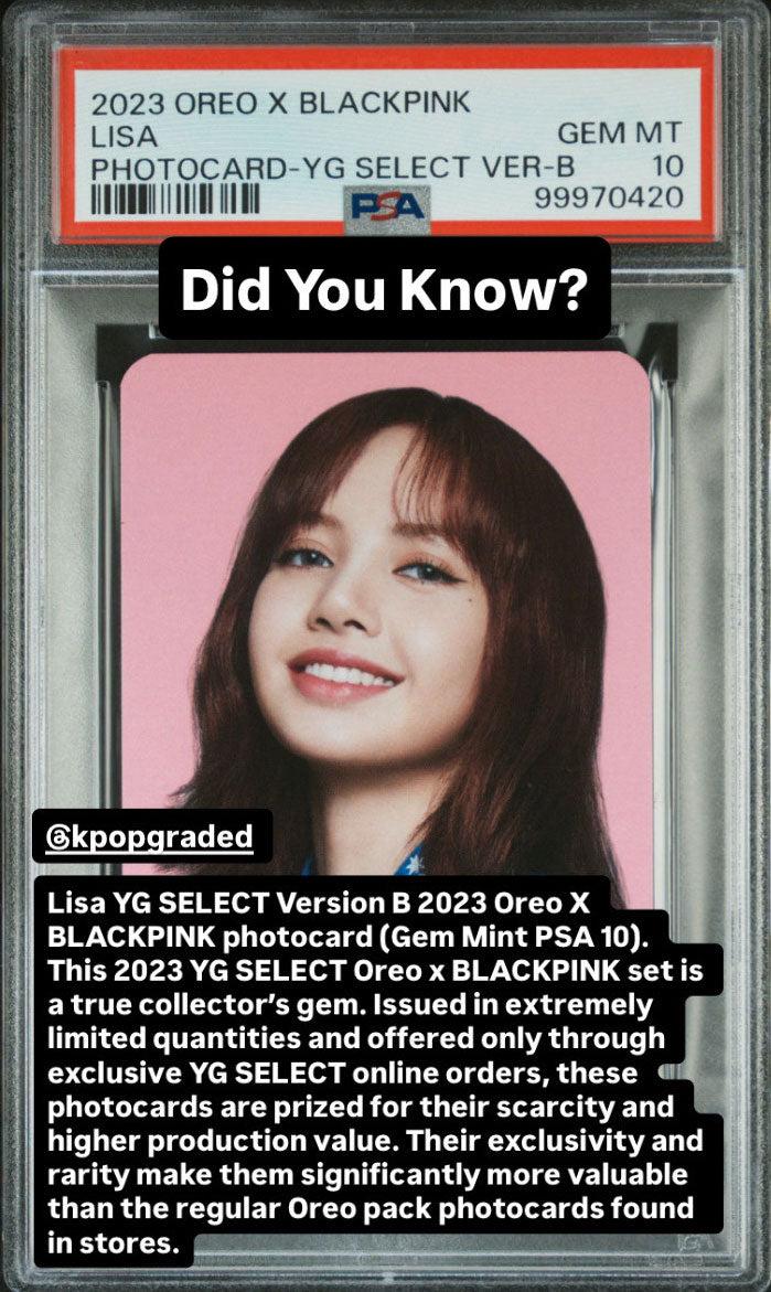 LISA 2023 OREO X BLACKPINK YG SELECT EXCLUSIVE PHOTOCARD VERSION B GEM MINT PSA 10