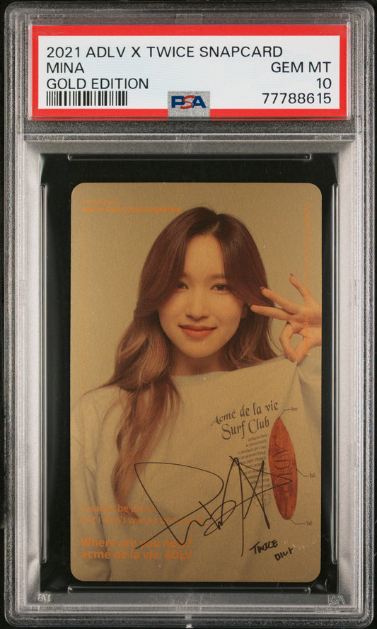 2021 TWICE ADLV X SNAPCARD GOLD EDITION PHOTOCARD MINA
GEM MINT PSA 10