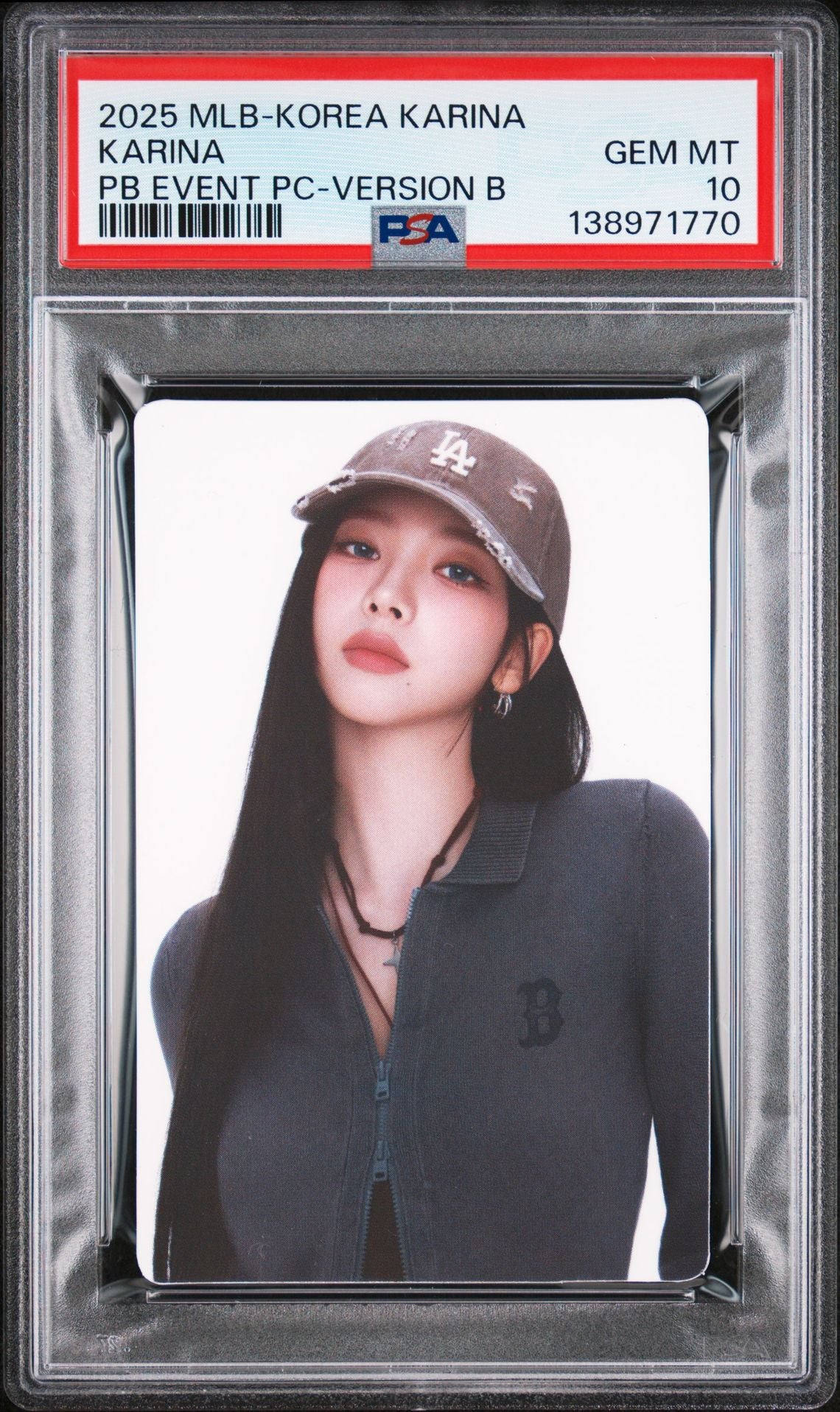 2025 MLB-KOREA PURCHASE BONUS EVENT PHOTOCARD KARINA VERSION B GEM MINT PSA 10