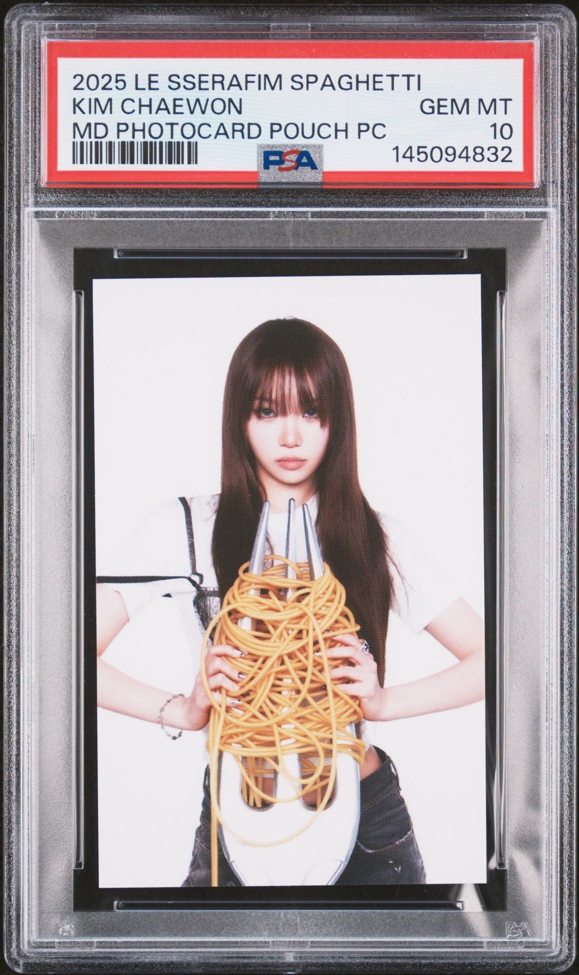 KIM CHAEWON 2025 LE SSERAFIM 1ST SINGLE ALBUM SPAGHETTI OFFICIAL MERCHANDISE POUCH PHOTOCARD GEM MINT PSA 10