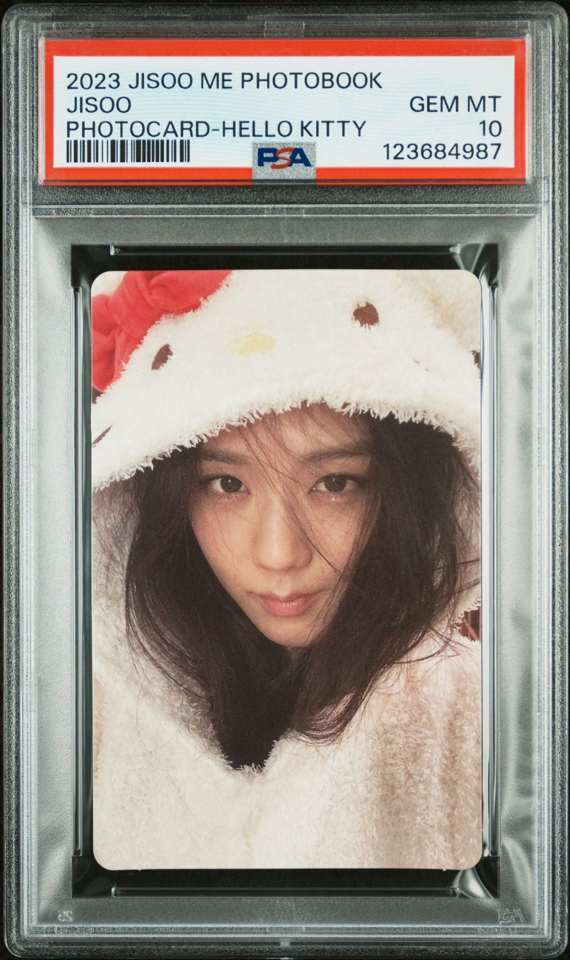 JISOO 2023 1ST SINGLE ALBUM [ME] PHOTOBOOK PHOTOCARDS HELLO KITTY VERSION AND JENNIE 1ST STUDIO ALBUM RUBY WITHMUU FAN SIGN EVENT PHOTOCARD-VER B GEM MINT PSA 10