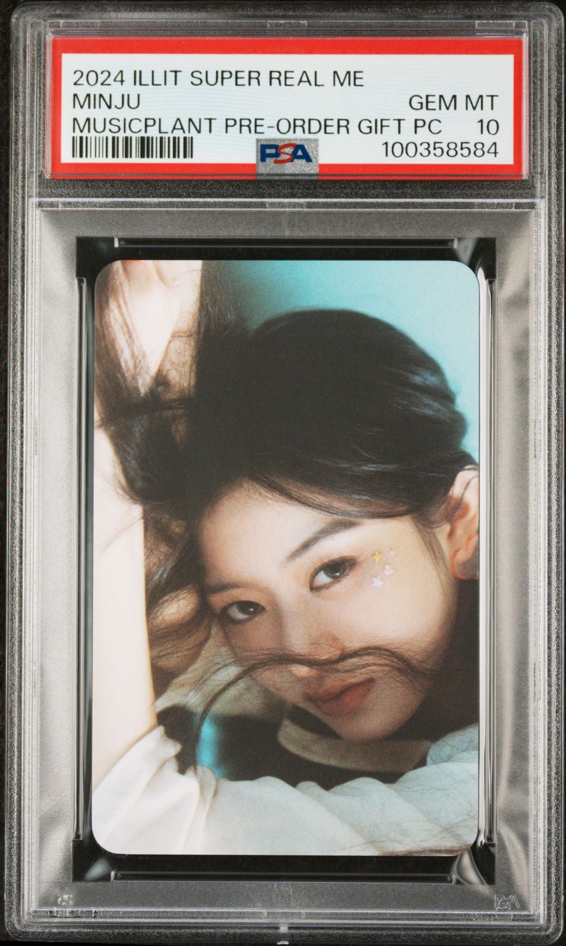 MINJU ILLIT 2024 1ST MINI ALBUM SUPER REAL ME MUSICPLANT PRE-ORDER GIFT PHOTOCARD GEM MINT PSA 10