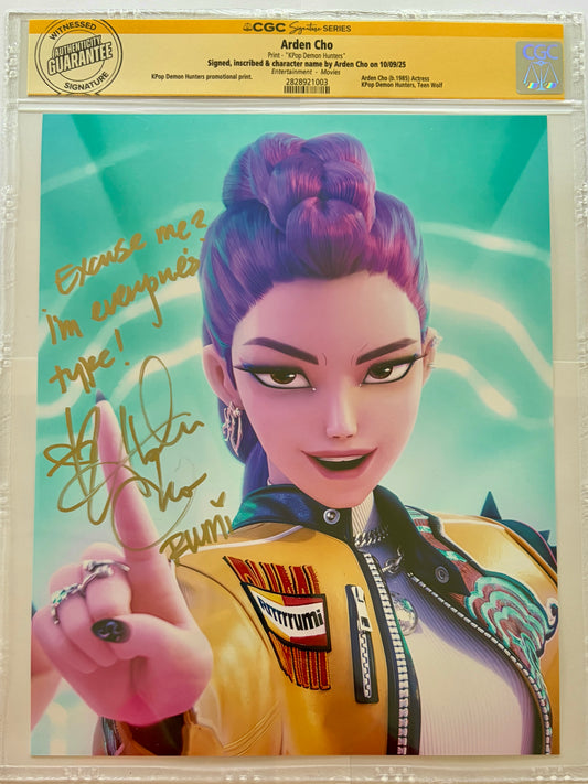 ARDEN CHO "RUMI" FROM NETFLIX K-POP DEMON HUNTERS CGC AUTHENTICATED SIGNED 8X10 WITH MOVIE LINE INSCRIPTION EXCUSE ME? I'M EVERYONE'S TYPE!