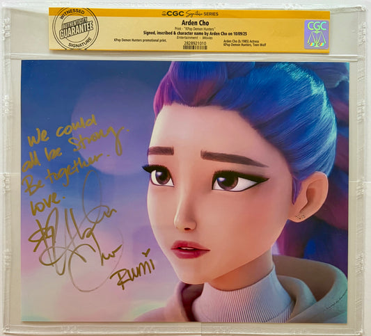 ARDEN CHO "RUMI" FROM NETFLIX K-POP DEMON HUNTERS CGC AUTHENTICATED SIGNED 8X10 WITH MOVIE LINE INSCRIPTION WE COULD ALL BE STRONG BE TOGETHER LOVE