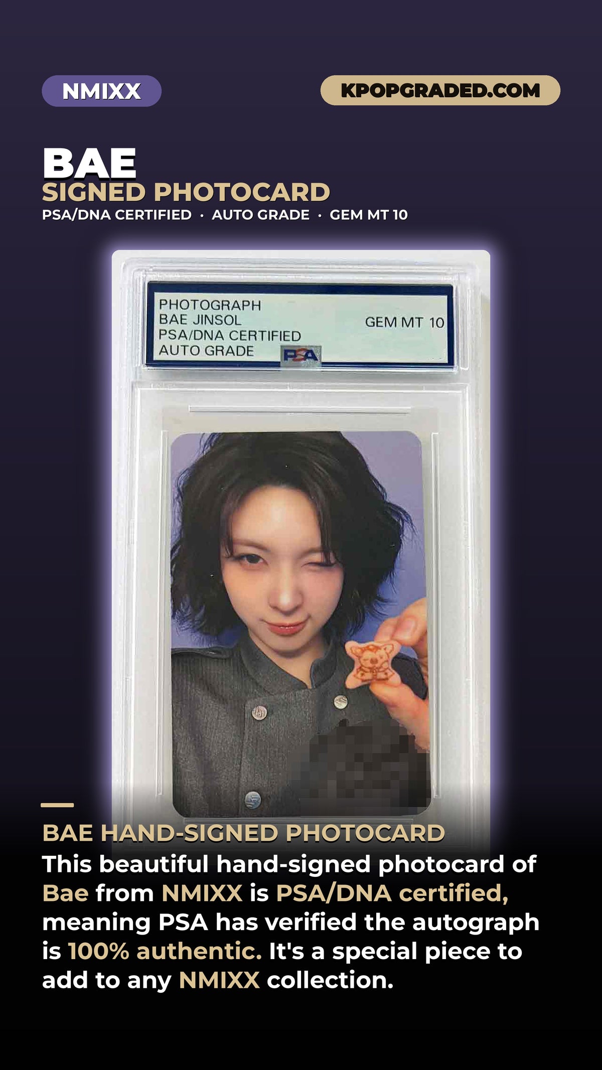 BAE NMIXX HAND-SIGNED PHOTOCARD PSA/DNA CERTIFIED AND AUTHENTICATED AUTOGRAPH