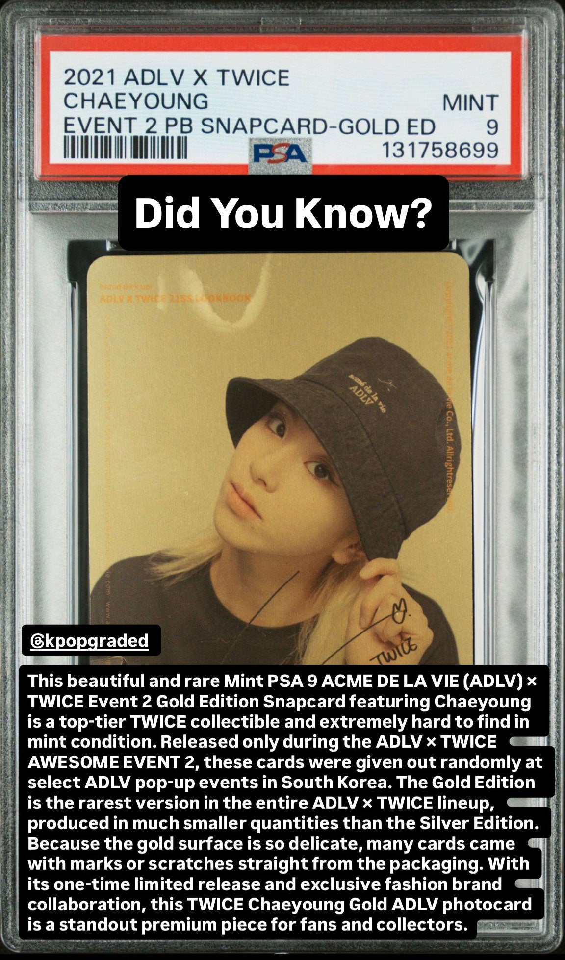 CHAEYOUNG TWICE 2021 ADLV X TWICE EVENT 2 PURCHASE BONUS-GOLD EDITION MINT PSA 9