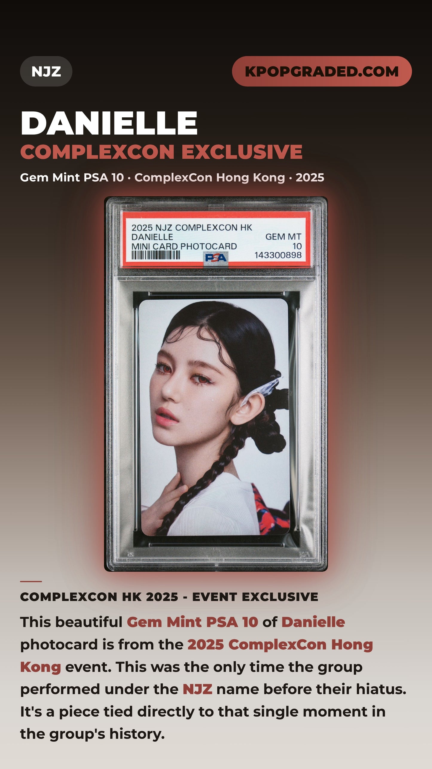 DANIELLE NJZ 2025 COMPLEXCON HONG KONG EVENT PHOTOCARD GEM MINT PSA 10