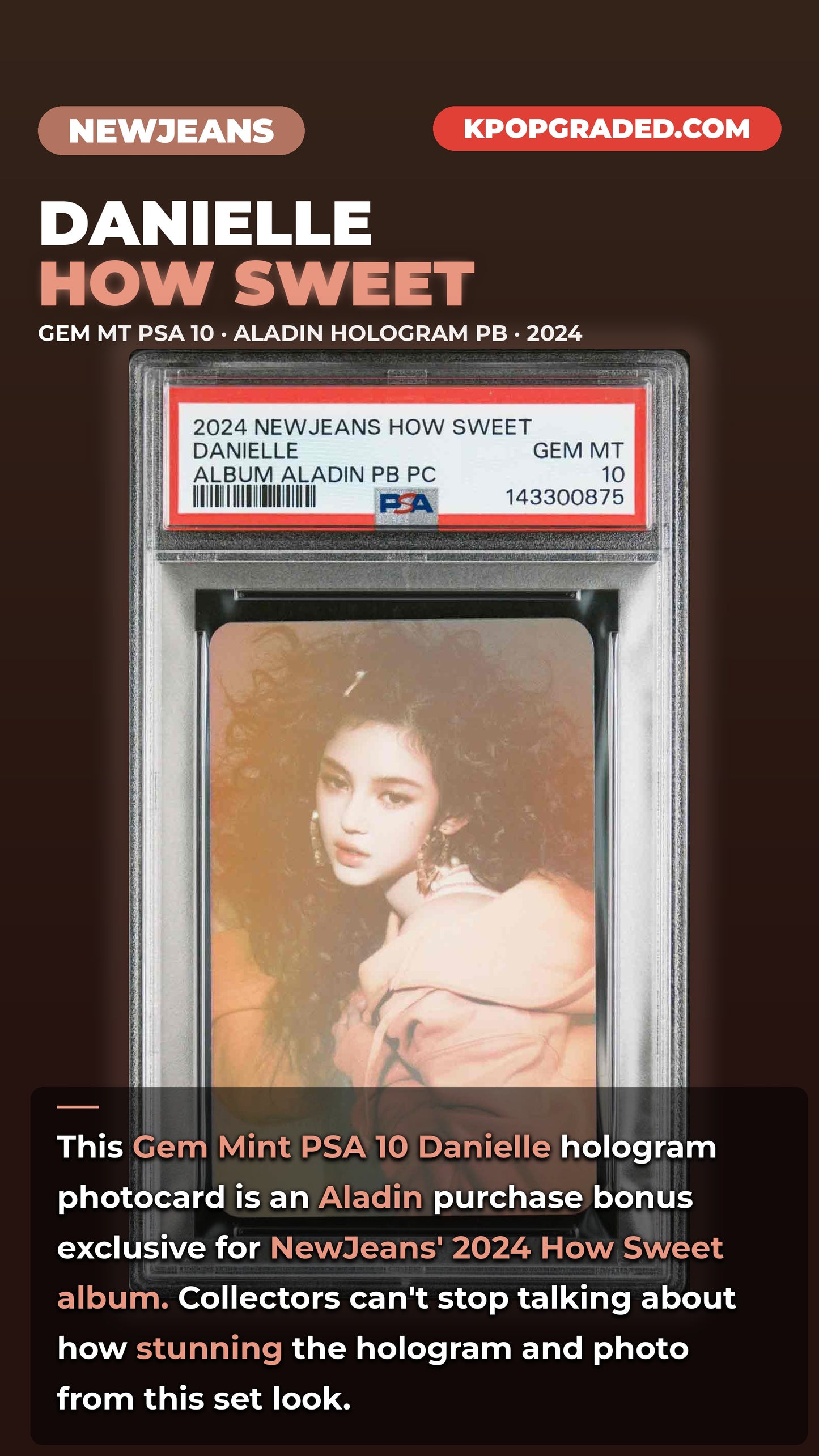 DANIELLE 2024 NEWJEANS HOW SWEET STANDARD VERSON PURCHASE BONUS ALADIN PHOTOCARD GEM MINT PSA 10