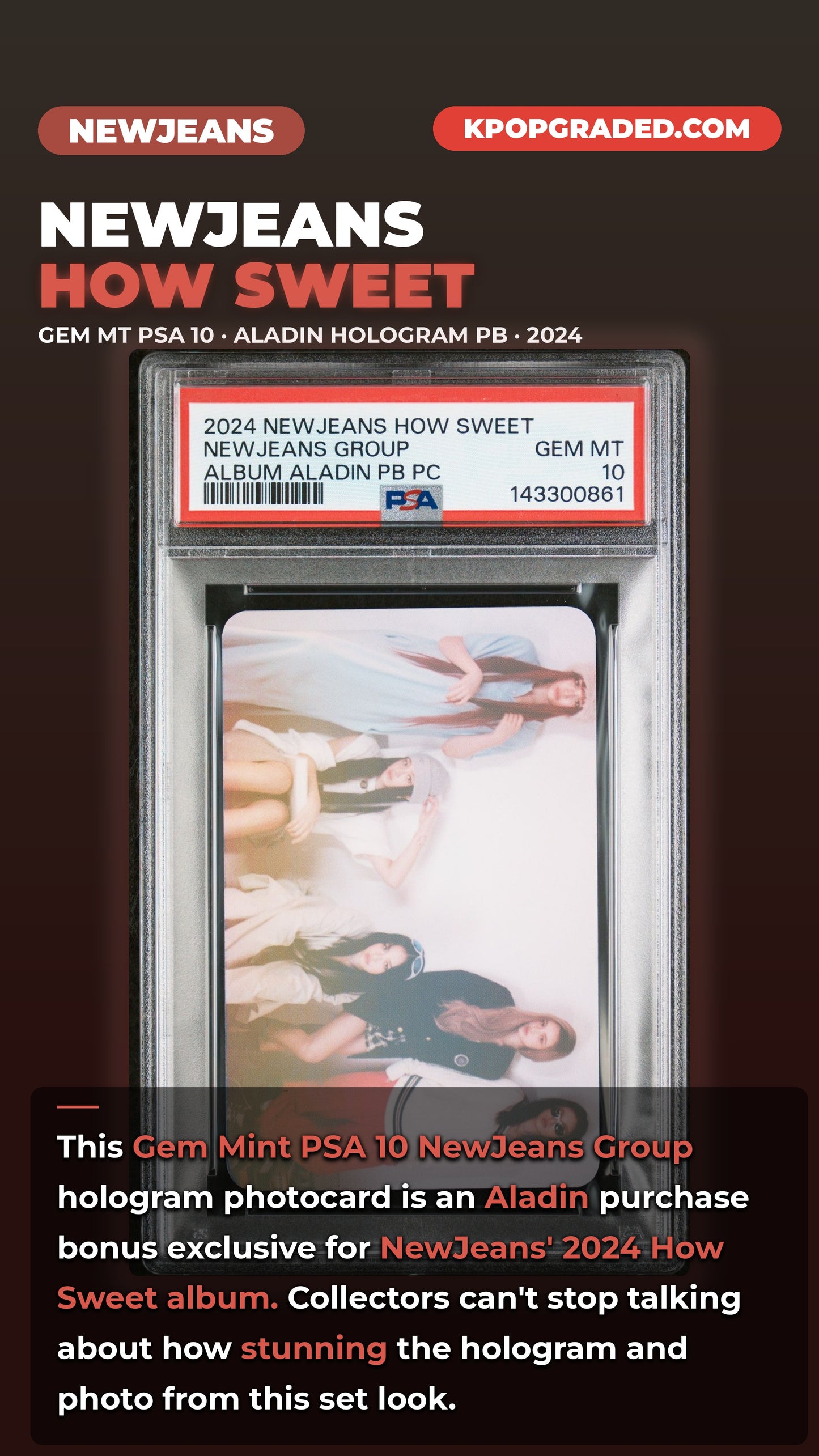 NEWJEANS GROUP 2024 NEWJEANS HOW SWEET STANDARD VERSON PURCHASE BONUS ALADIN PHOTOCARD GEM MINT PSA 10