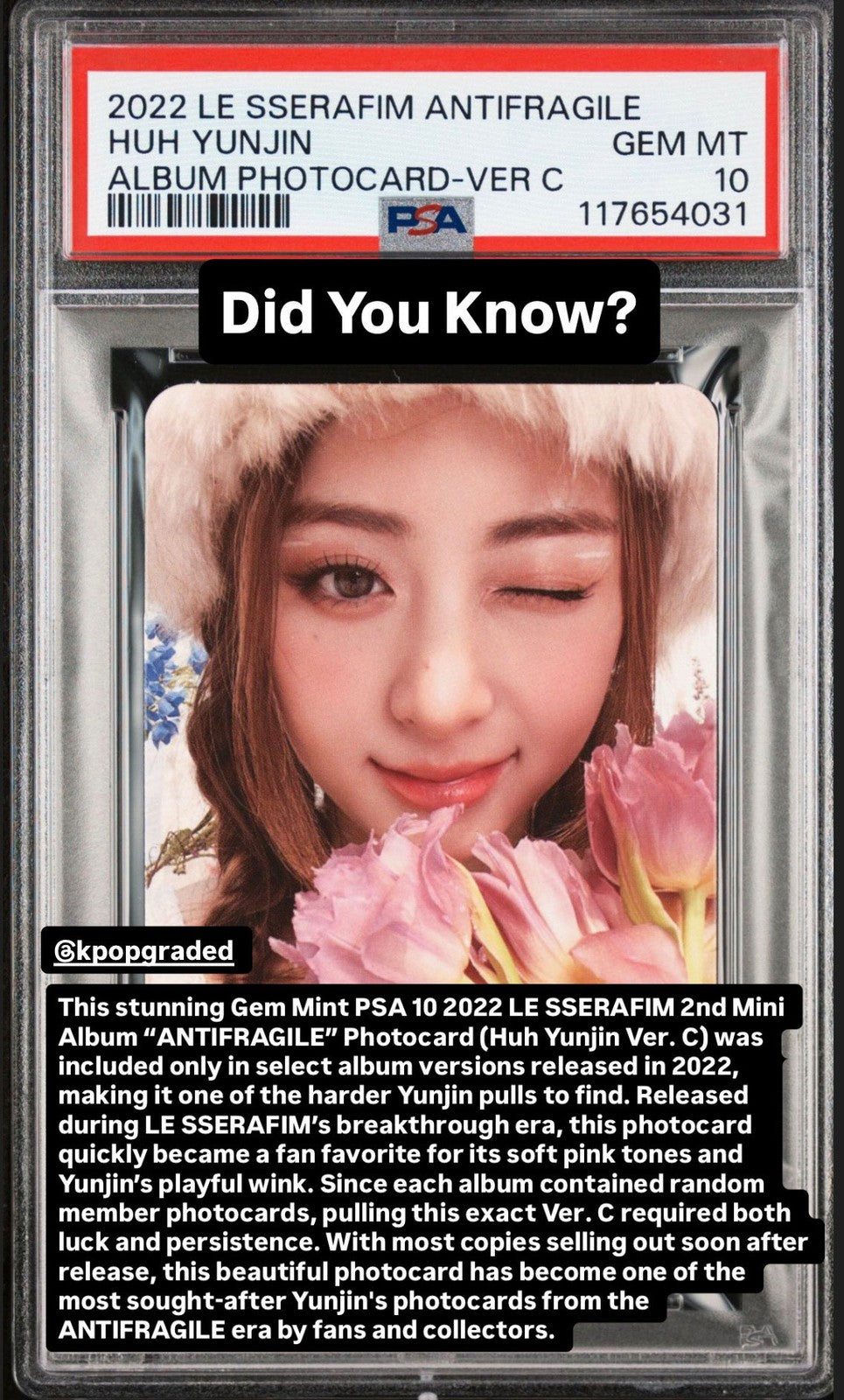 HUH YUNJIN 2022 LE SSERAFIM 2ND MINI ALBUM ANTIFRAGILE PHOTOCARDS VER C GEM MINT PSA 10