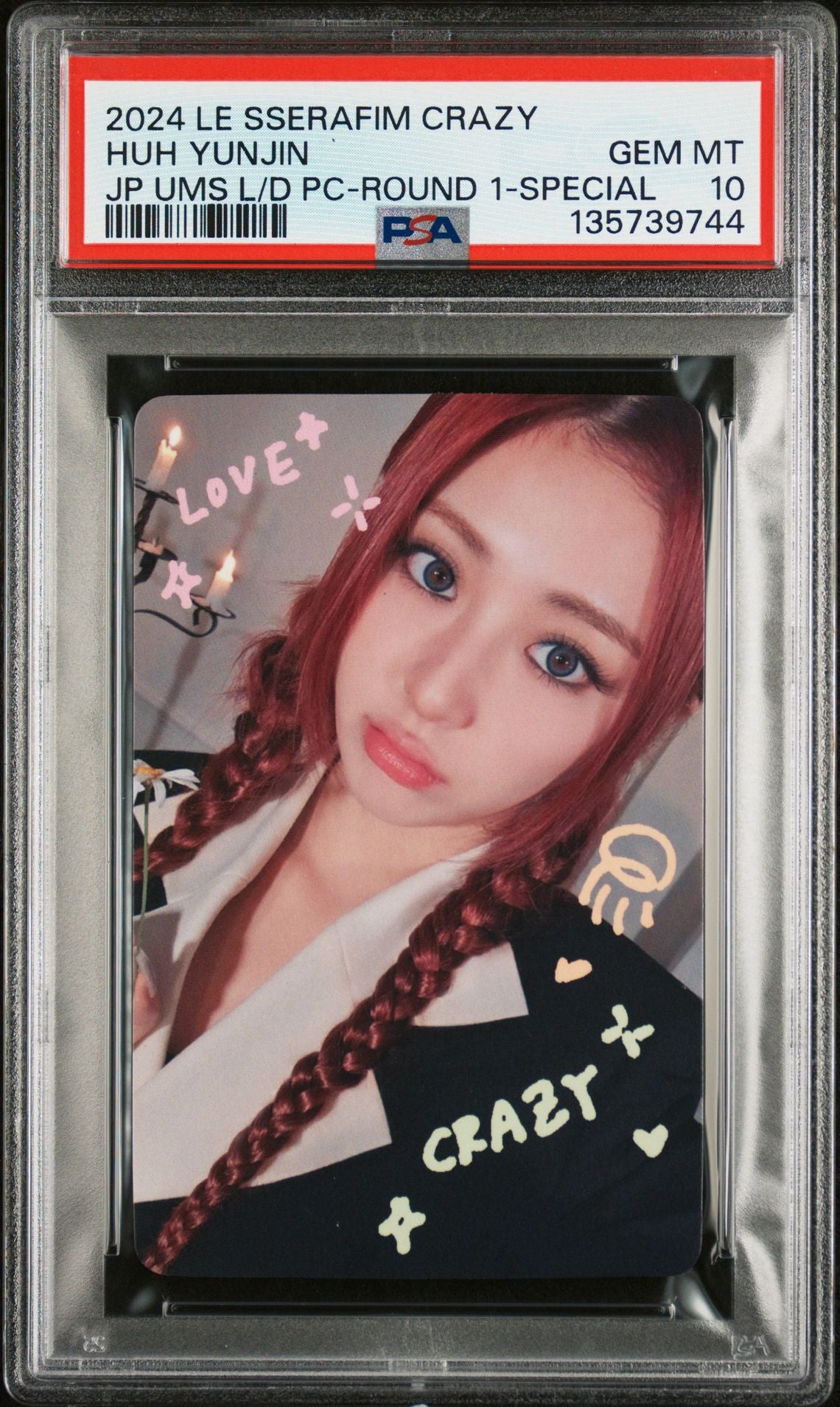 HUH YUNJIN 2024 LE SSERAFIM CRAZY JAPAN 3RD SINGLE UNIVERSAL MUSIC STORE LUCKY DRAW PHOTOCARDS ROUND 1 SPECIAL GEM MINT PSA 10