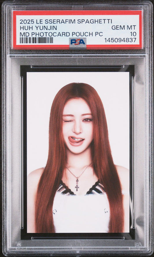 HUH YUNJIN 2025 LE SSERAFIM 1ST SINGLE ALBUM SPAGHETTI OFFICIAL MERCHANDISE POUCH PHOTOCARD GEM MINT PSA 10