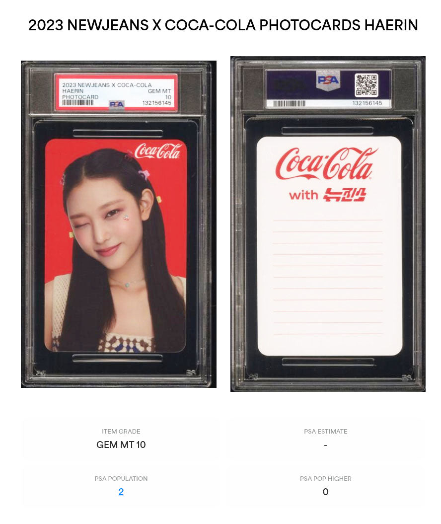 HAERIN 2023 NEWJEANS X COCA-COLA PHOTOCARDS GEM MINT PSA 10