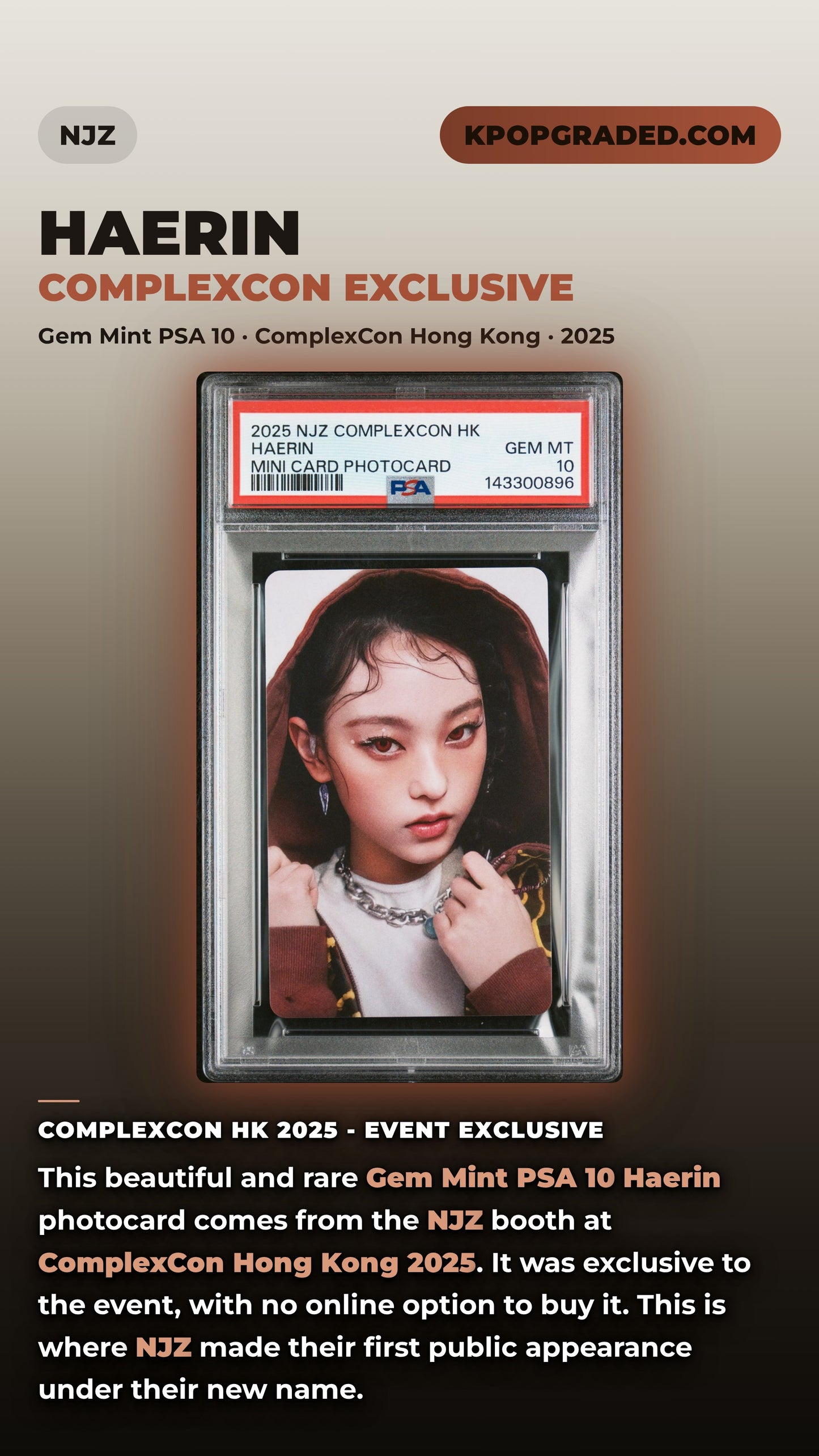 HAERIN NJZ 2025 COMPLEXCON HONG KONG EVENT PHOTOCARD GEM MINT PSA 10