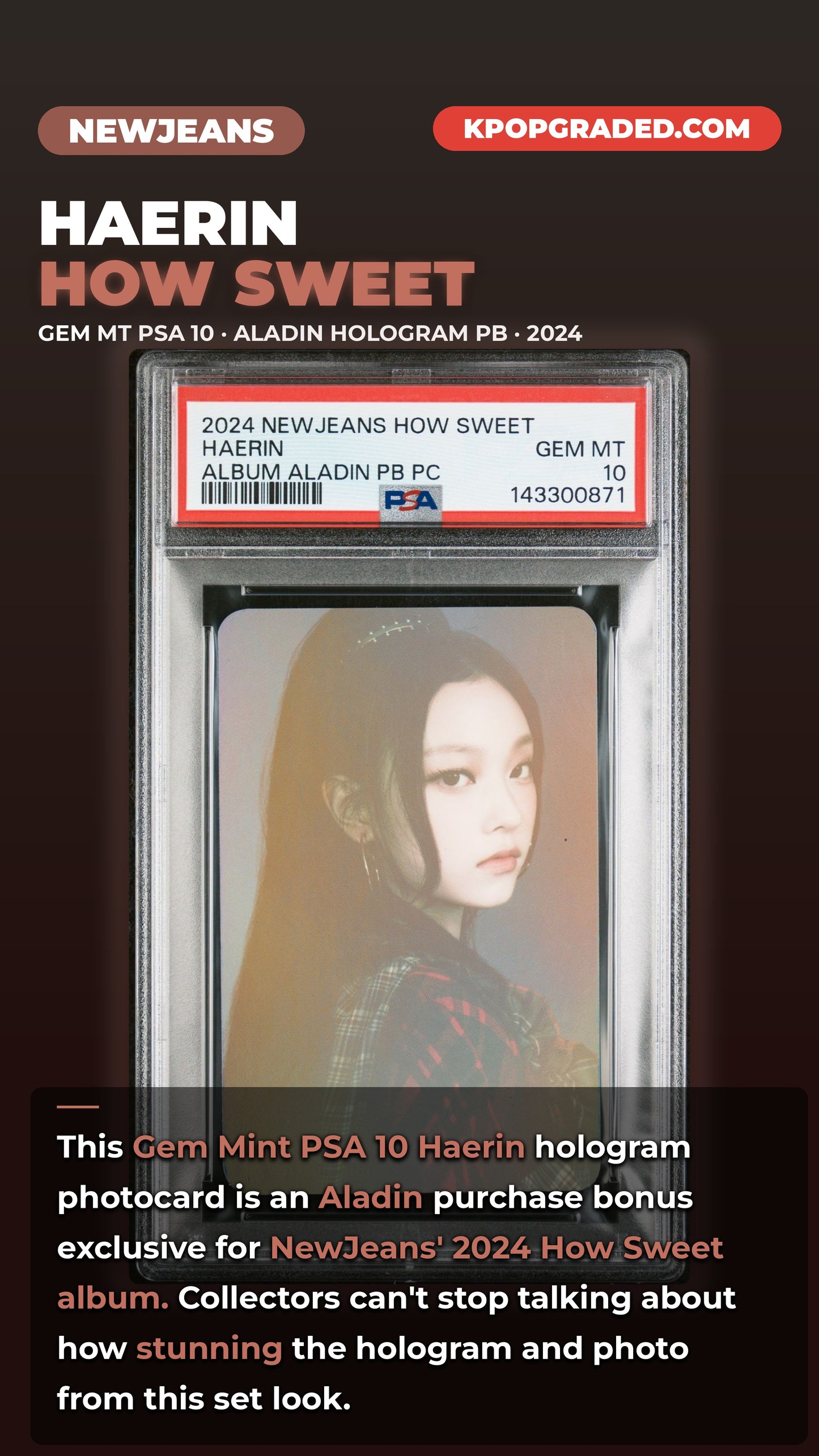 HAERIN 2024 NEWJEANS HOW SWEET STANDARD VERSON PURCHASE BONUS ALADIN PHOTOCARD GEM MINT PSA 10