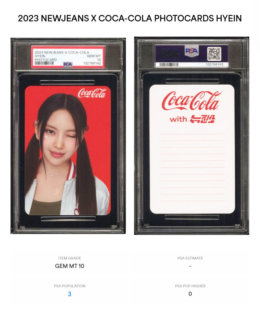 HYEIN 2023 NEWJEANS X COCA-COLA PHOTOCARDS GEM MINT_PSA 10