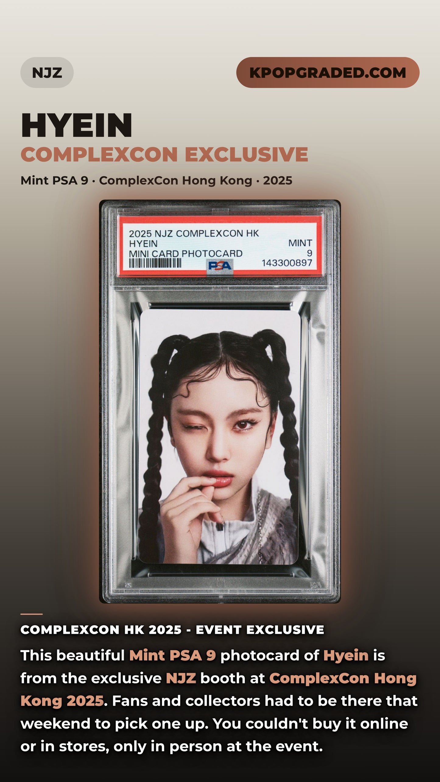 HYEIN NJZ 2025 COMPLEXCON HONG KONG EVENT PHOTOCARD MINT PSA 9