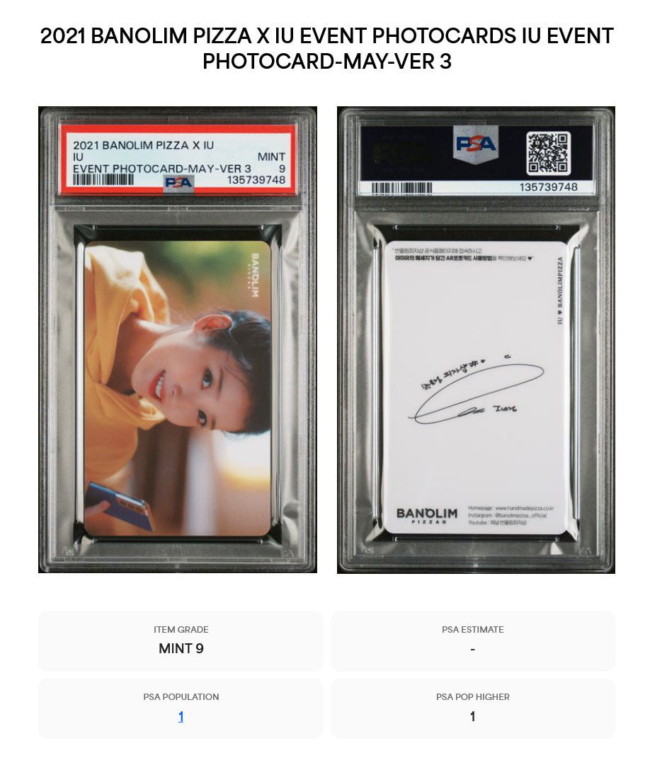 IU 2021 BANOLIM PIZZA X IU EVENT PHOTOCARDS MAY-VERSION 3 MINT PSA 9
