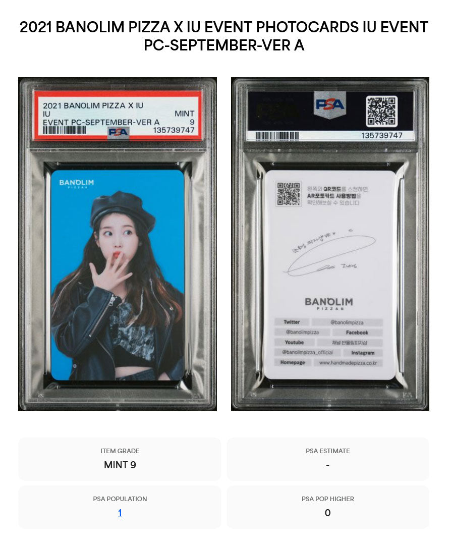 IU 2021 BANOLIM PIZZA X IU EVENT PHOTOCARDS SEPTEMBER-VERSION A MINT PSA 9
