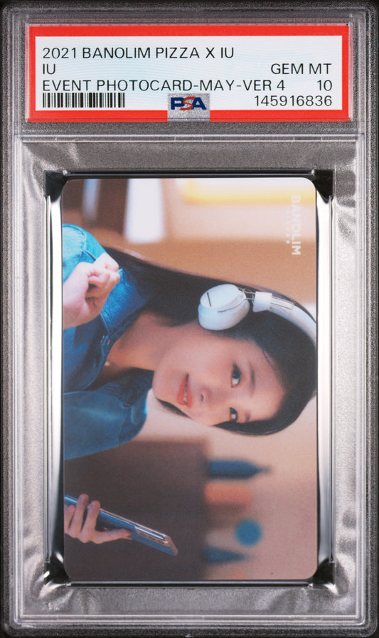 IU 2021 BANOLIM PIZZA X IU EVENT PHOTOCARDS MAY-VERSION 4 GEM MINT PSA 10