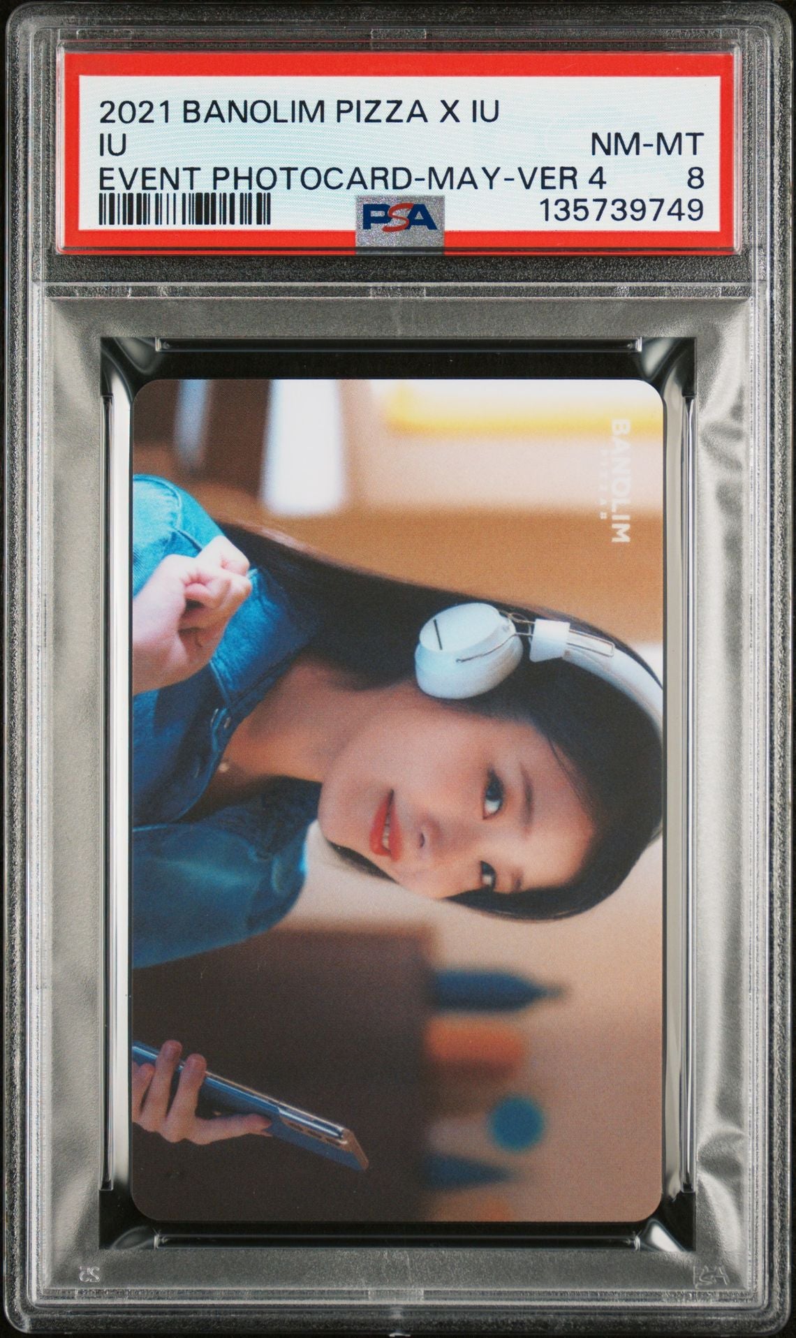 IU 2021 BANOLIM PIZZA X IU EVENT PHOTOCARDS MAY-VERSION 4 NEAR MINT-MINT PSA 8