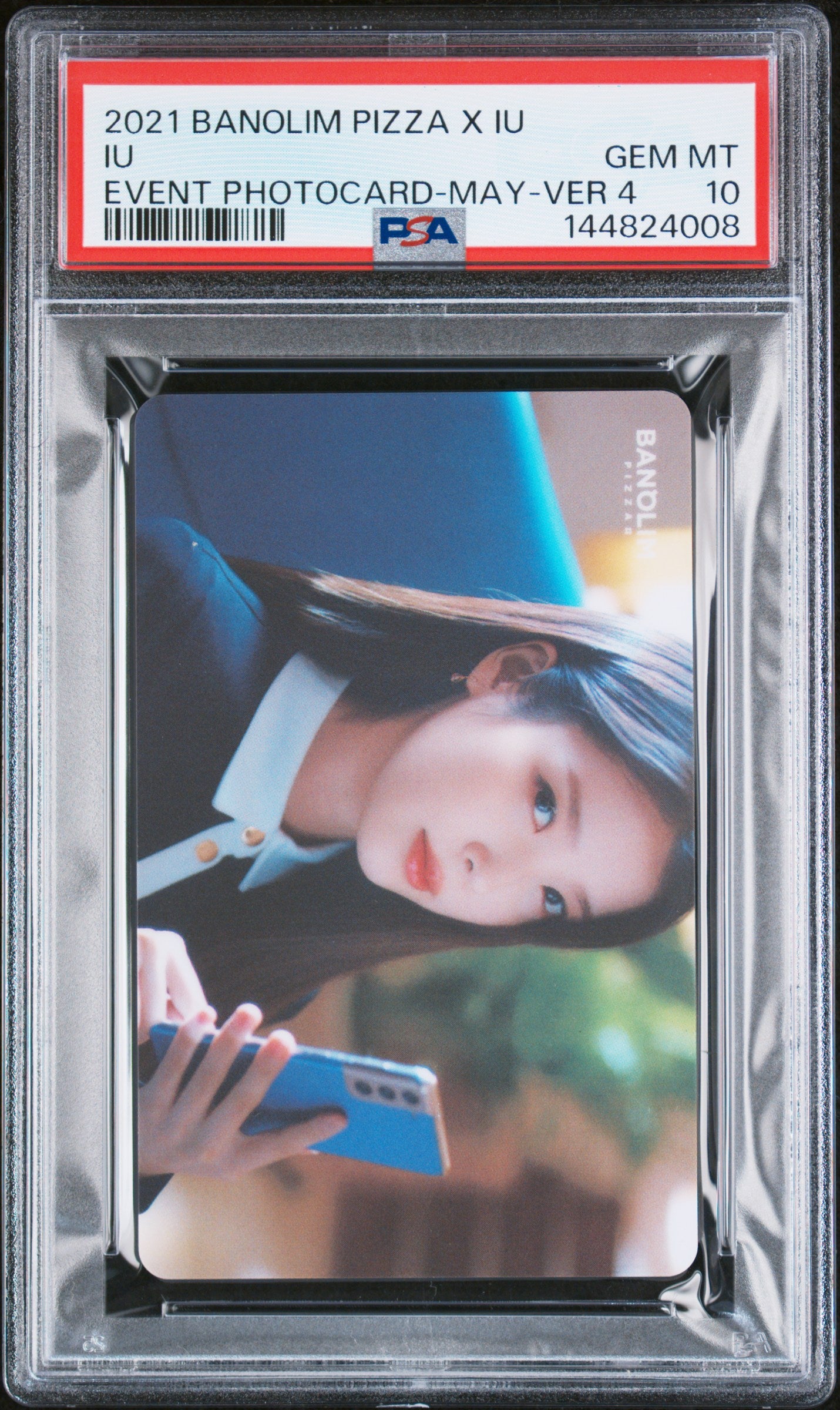 IU 2021 BANOLIM PIZZA X IU EVENT PHOTOCARD MAY VERSION 4 GEM MINT PSA 10