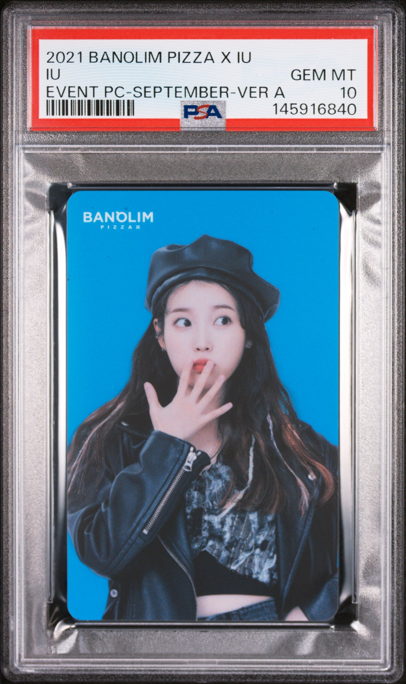 IU 2021 BANOLIM PIZZA X IU EVENT PHOTOCARD SEPTEMBER VERSION A GEM MINT PSA 10