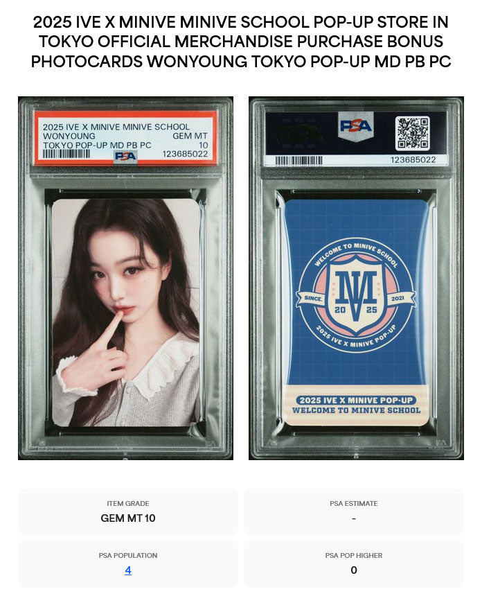 WONYOUNG 2025 IVE X MINIVE MINIVE SCHOOL POP-UP STORE IN TOKYO OFFICIAL MERCHANDISE PURCHASE BONUS PHOTOCARD GEM MINT PSA 10