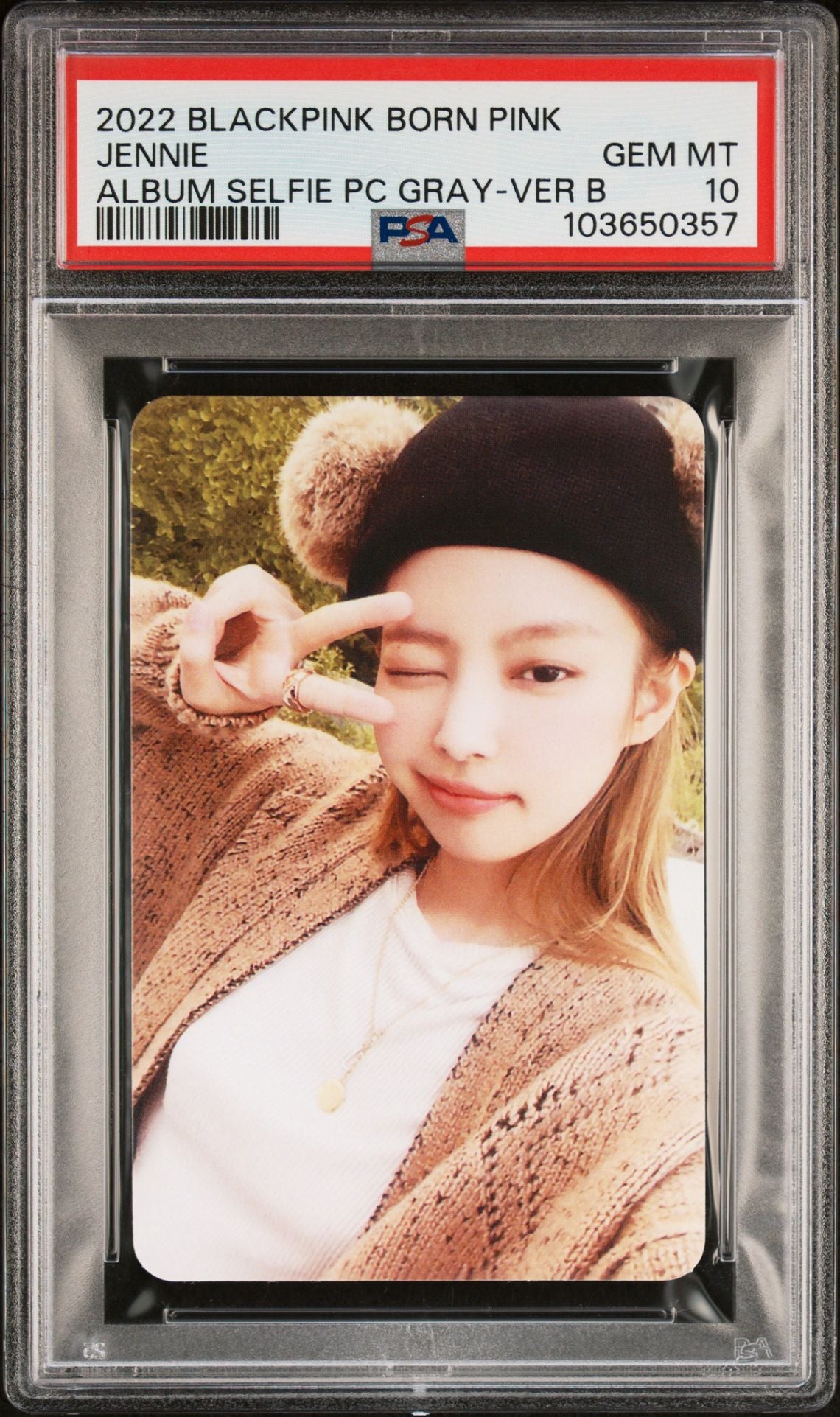JENNIE 2022 BLACKPINK 2ND MINI ALBUM BORN PINK SELFIE PHOTOCARDS GRAY VERSION  B PHOTOCARD GEM MINT PSA 10