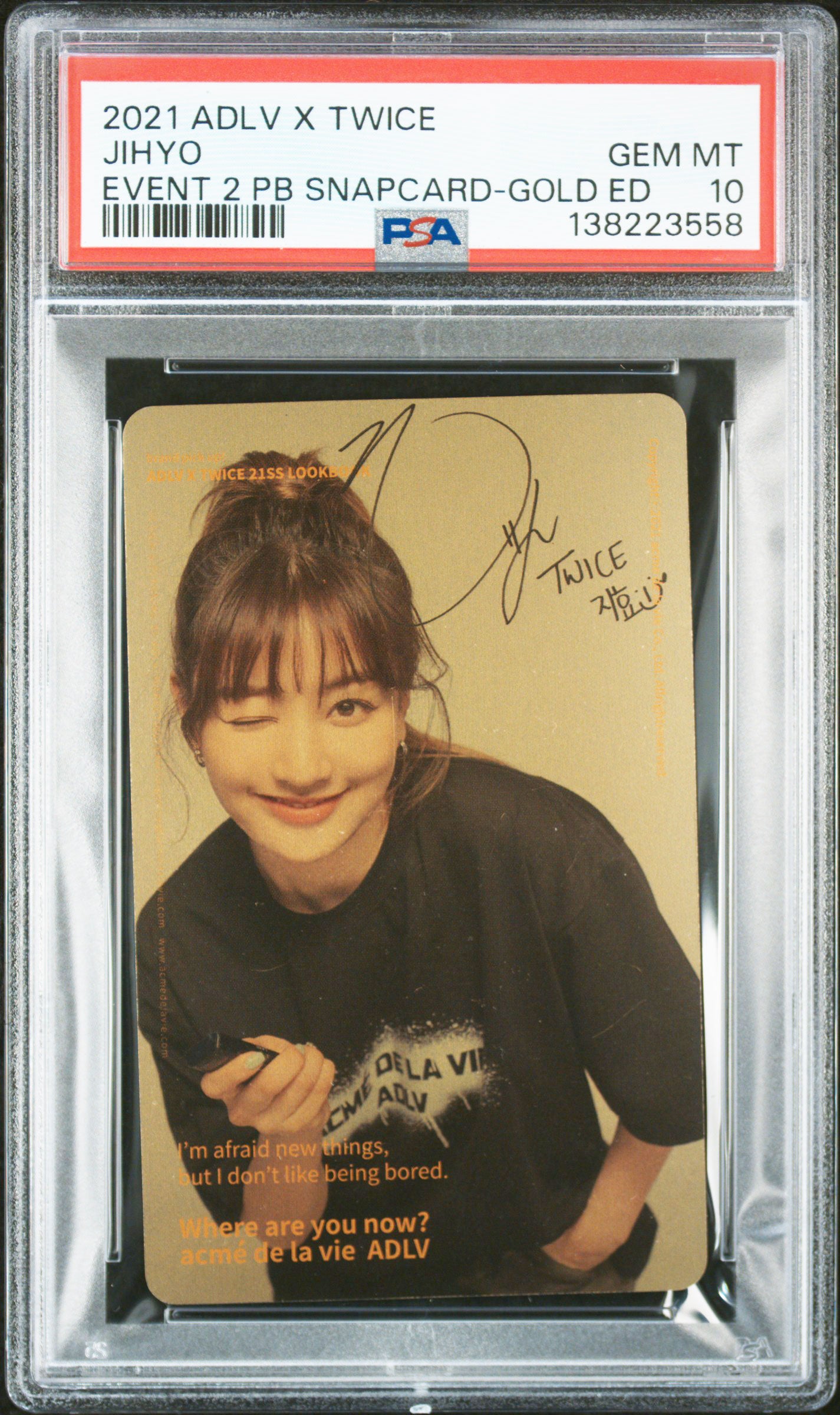 JIHYO GOLD EDITION 2021 ACME DE LA VIE ADLV X TWICE EVENT 2 PURCHASE BONUS SNAPCARD GEM MINT-PSA 10